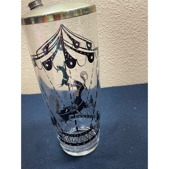 Vintage Circus Carousel Horses Poodles Cocktail Shaker Black Gold Retro - Picture 4 of 9